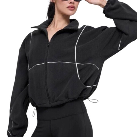 ALO Yoga Jackets & Blazers - Alo Yoga Polar Fleece Game Time Full Zip Jacket Black/White XS